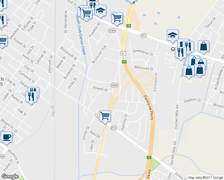 map of restaurants, bars, coffee shops, grocery stores, and more near Highway 41 in Henderson