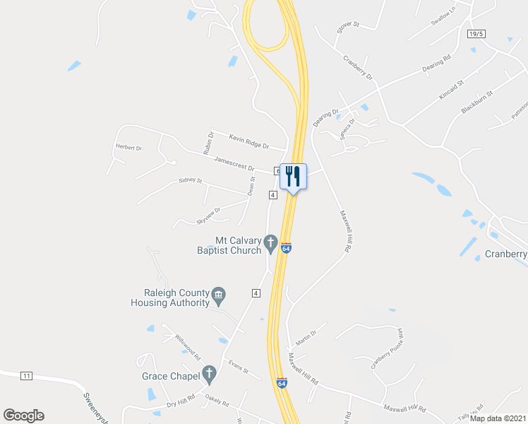 map of restaurants, bars, coffee shops, grocery stores, and more near 1207 Dry Hill Road in Beckley