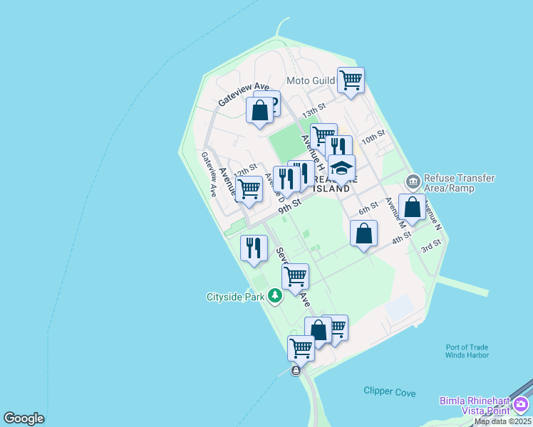 map of restaurants, bars, coffee shops, grocery stores, and more near 1441 Chinook Court in San Francisco