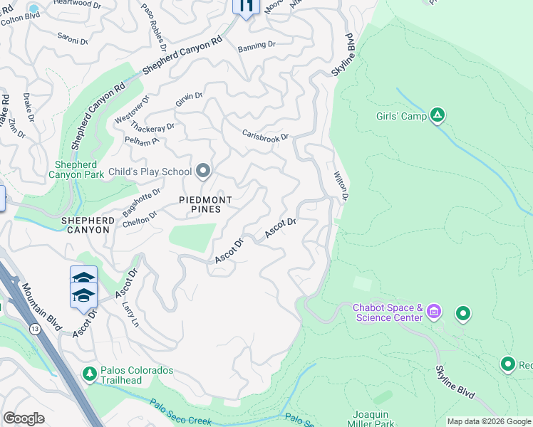 map of restaurants, bars, coffee shops, grocery stores, and more near 2855 Chelsea Drive in Oakland