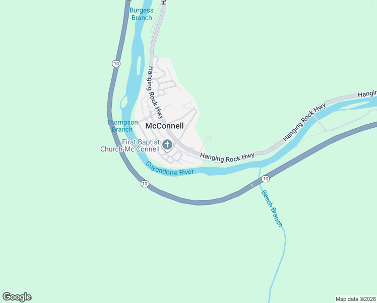 map of restaurants, bars, coffee shops, grocery stores, and more near 1602 Hanging Rock Highway in McConnell