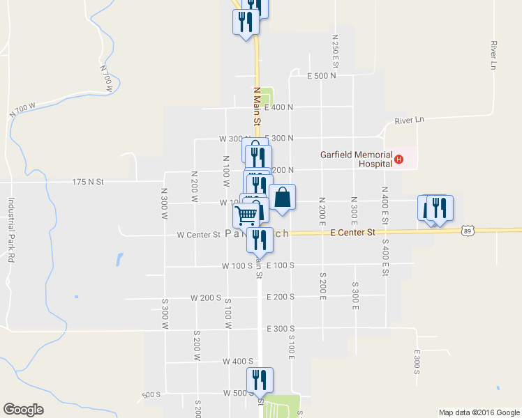 map of restaurants, bars, coffee shops, grocery stores, and more near 80 N Main St in Panguitch
