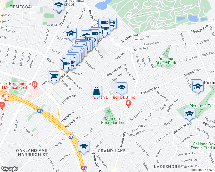 map of restaurants, bars, coffee shops, grocery stores, and more near in Piedmont