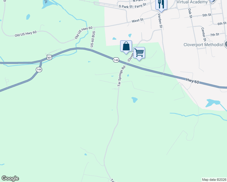 map of restaurants, bars, coffee shops, grocery stores, and more near Cloverport Balltown Road in Cloverport