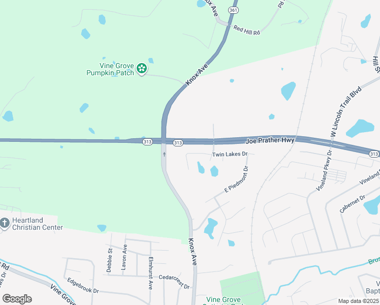 map of restaurants, bars, coffee shops, grocery stores, and more near 133 Twin Lakes Drive in Vine Grove