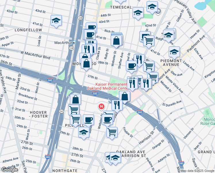 map of restaurants, bars, coffee shops, grocery stores, and more near 402 36th Street in Oakland
