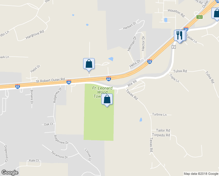 map of restaurants, bars, coffee shops, grocery stores, and more near 15050 U.S. Route 66 in Saint Robert