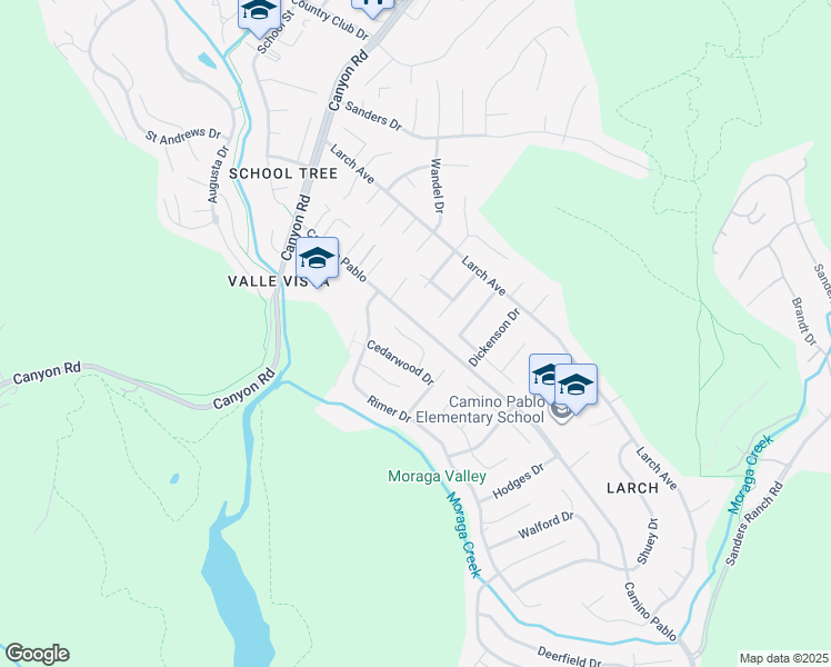 map of restaurants, bars, coffee shops, grocery stores, and more near 74 Gaywood Place in Moraga