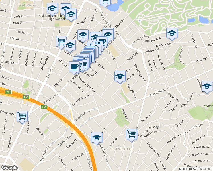 map of restaurants, bars, coffee shops, grocery stores, and more near 778 Kingston Avenue in Piedmont