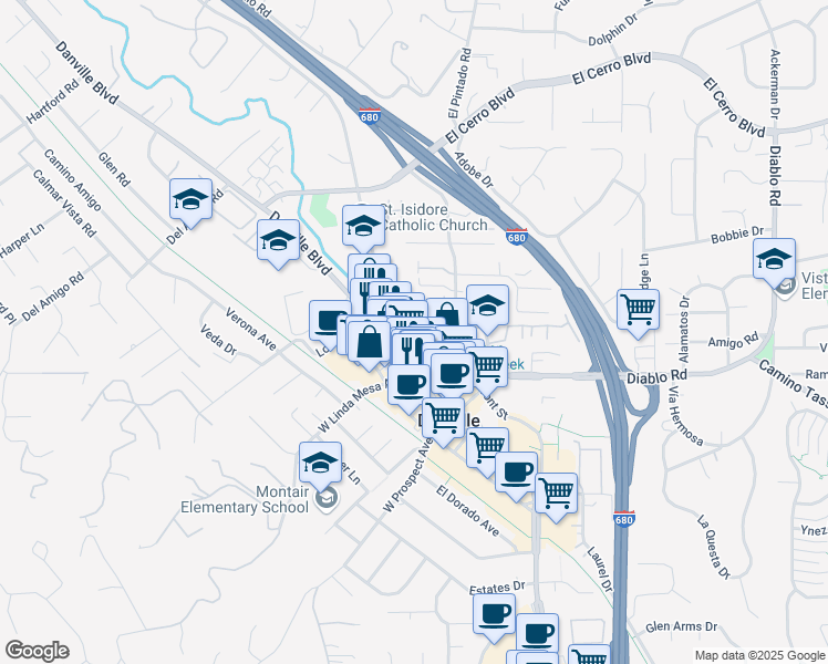 map of restaurants, bars, coffee shops, grocery stores, and more near 344 Rose Street in Danville