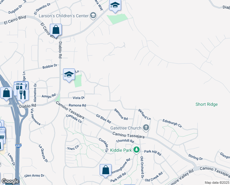 map of restaurants, bars, coffee shops, grocery stores, and more near 211 Arthur Court in Danville