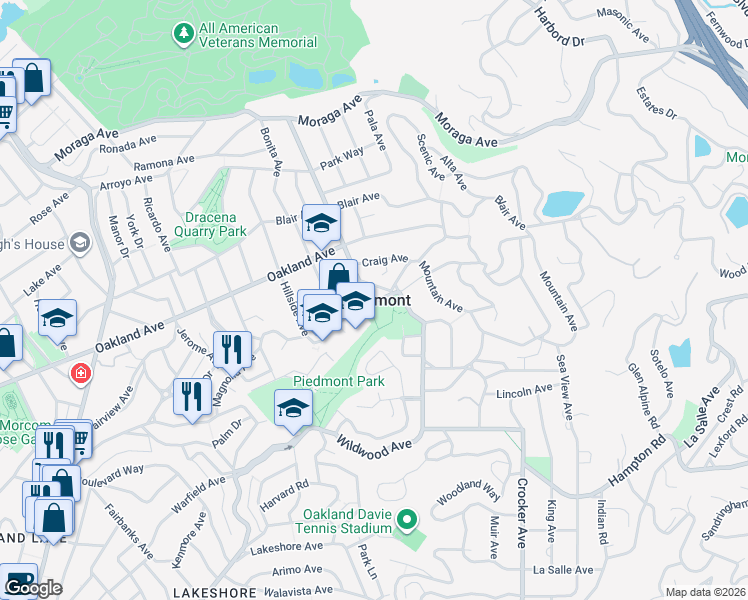 map of restaurants, bars, coffee shops, grocery stores, and more near 190 John Street in Oakland