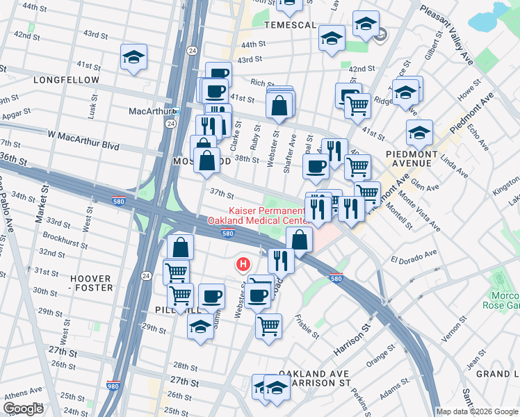 map of restaurants, bars, coffee shops, grocery stores, and more near 3701 Webster Street in Oakland