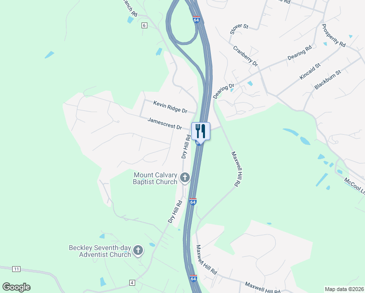 map of restaurants, bars, coffee shops, grocery stores, and more near 1207 Dry Hill Rd in Beckley