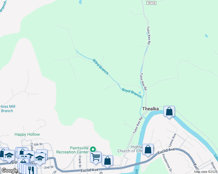 map of restaurants, bars, coffee shops, grocery stores, and more near Silk Stocking Road in Paintsville