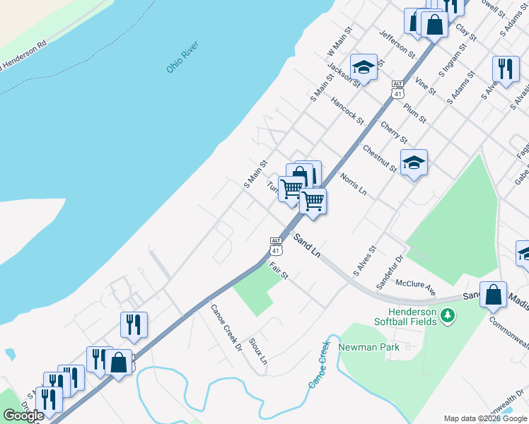 map of restaurants, bars, coffee shops, grocery stores, and more near 1302 South Elm Street in Henderson
