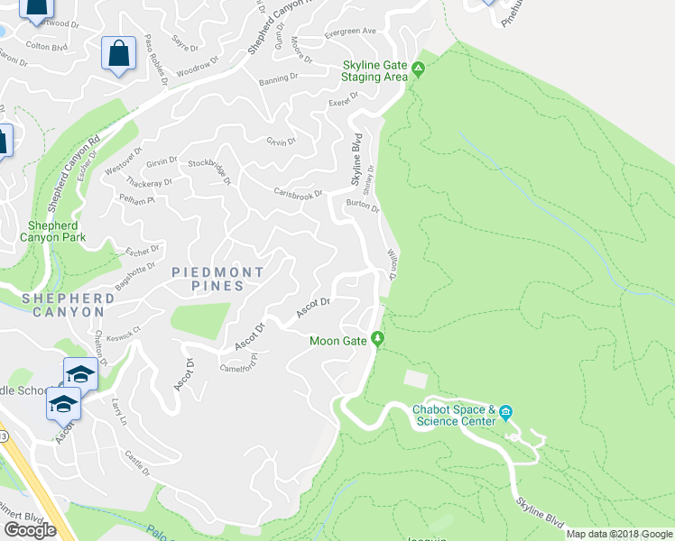 map of restaurants, bars, coffee shops, grocery stores, and more near 6575 Ascot Drive in Oakland