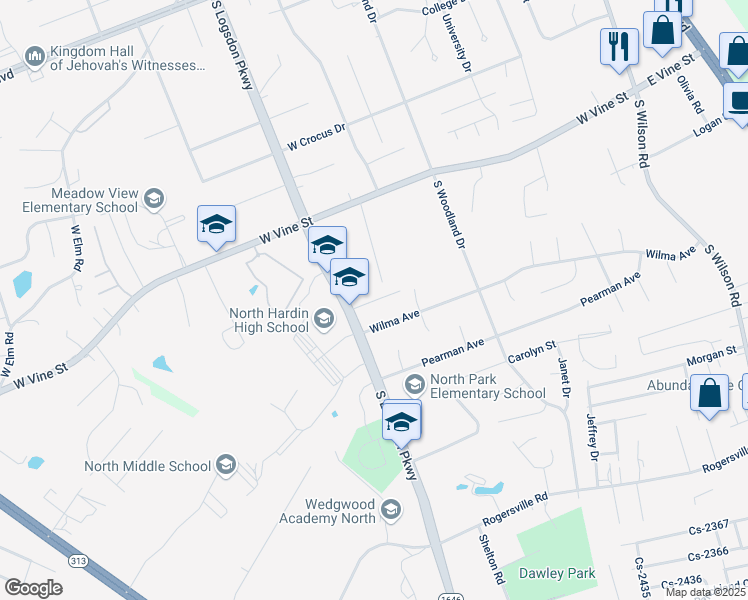 map of restaurants, bars, coffee shops, grocery stores, and more near 853 Martin Lane in Radcliff