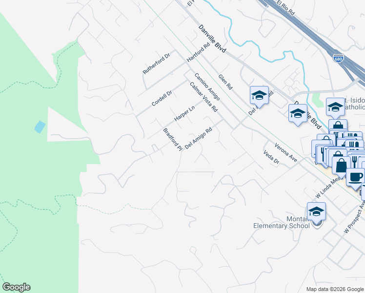 map of restaurants, bars, coffee shops, grocery stores, and more near 36 Diamond Court in Danville