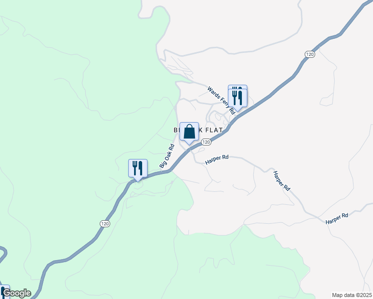 map of restaurants, bars, coffee shops, grocery stores, and more near Highway 120 in Groveland
