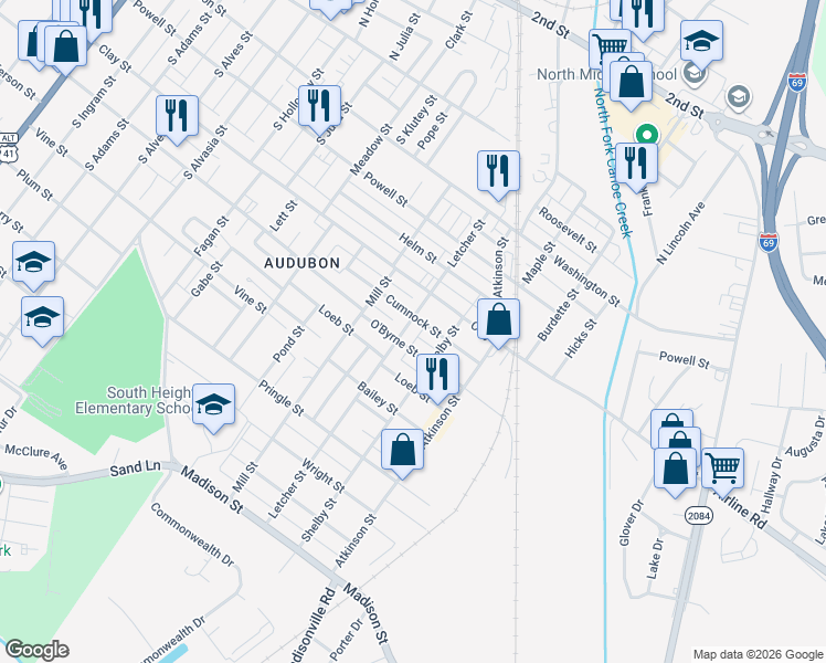 map of restaurants, bars, coffee shops, grocery stores, and more near 400-498 Letcher St in Henderson