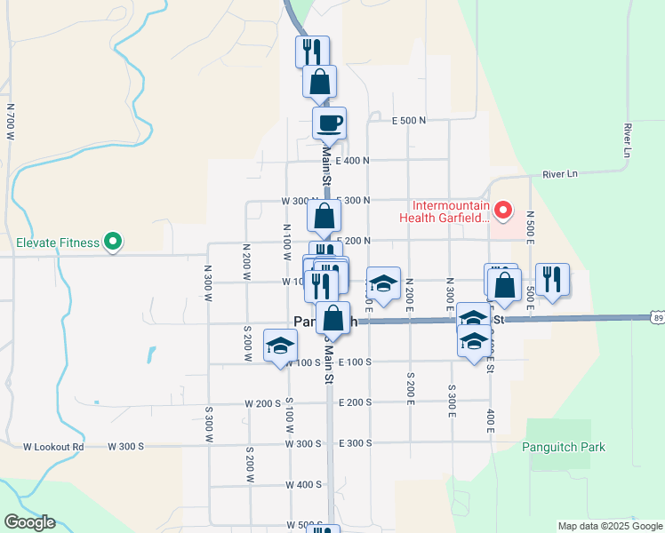 map of restaurants, bars, coffee shops, grocery stores, and more near 130 N Main St in Panguitch