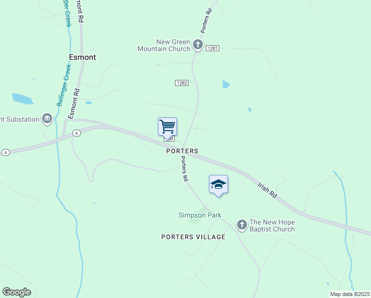 map of restaurants, bars, coffee shops, grocery stores, and more near 7461 Porters Road in Esmont