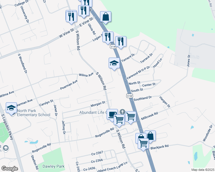 map of restaurants, bars, coffee shops, grocery stores, and more near 1226 South Wilson Road in Radcliff