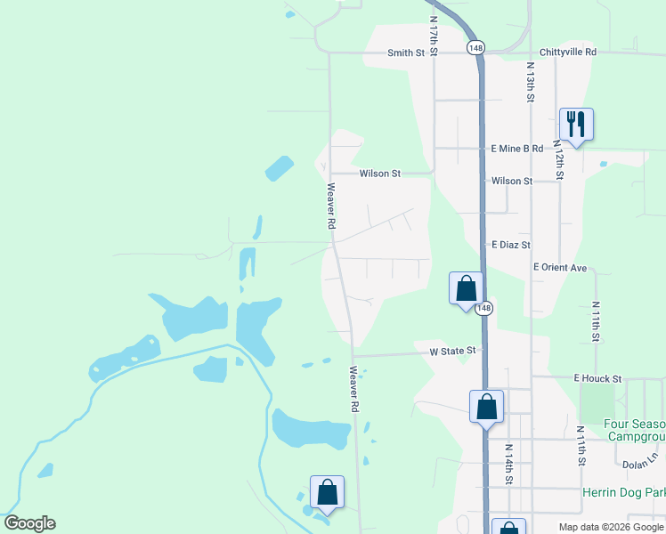 map of restaurants, bars, coffee shops, grocery stores, and more near 500-604 Tower Rd in Herrin