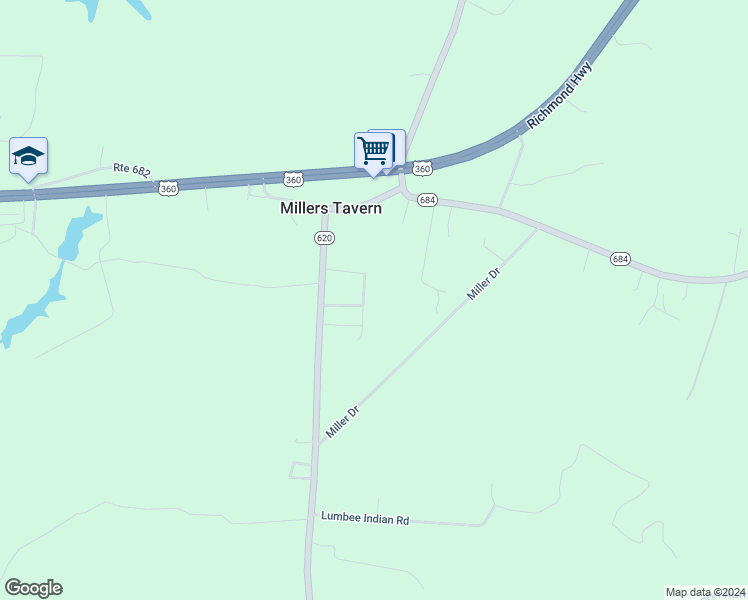 map of restaurants, bars, coffee shops, grocery stores, and more near Apache Road in Tappahannock