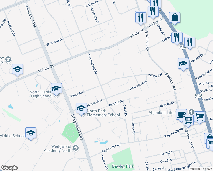 map of restaurants, bars, coffee shops, grocery stores, and more near 665 Wilma Avenue in Radcliff