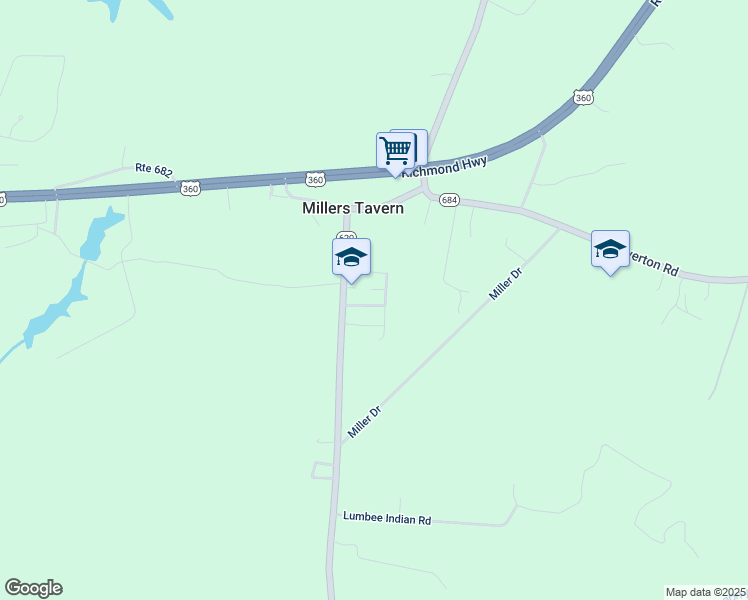 map of restaurants, bars, coffee shops, grocery stores, and more near 123 Apache Road in Millers Tavern