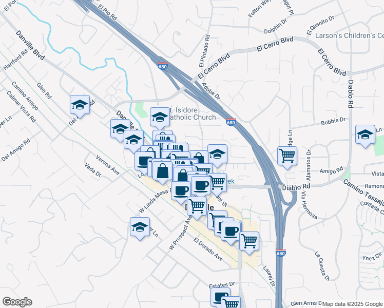 map of restaurants, bars, coffee shops, grocery stores, and more near 30 Cedar Hollow Drive in Danville