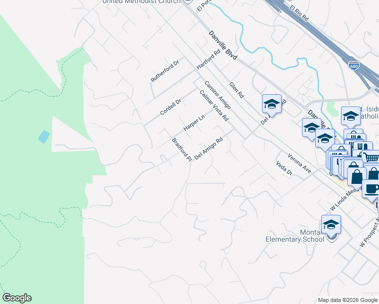 map of restaurants, bars, coffee shops, grocery stores, and more near 586 Bradford Place in Danville
