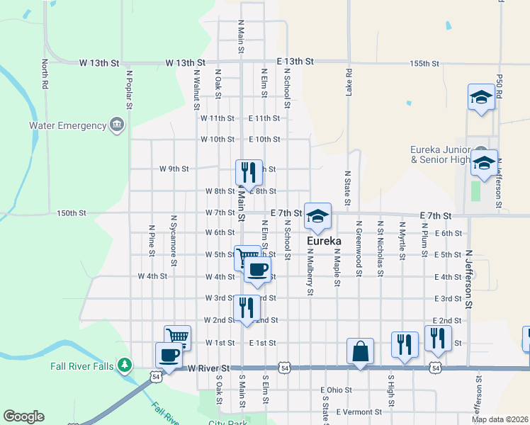 map of restaurants, bars, coffee shops, grocery stores, and more near 700 North Elm Street in Eureka
