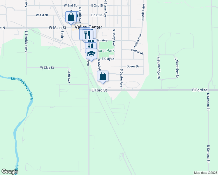 map of restaurants, bars, coffee shops, grocery stores, and more near 705 South Abilene Avenue in Valley Center