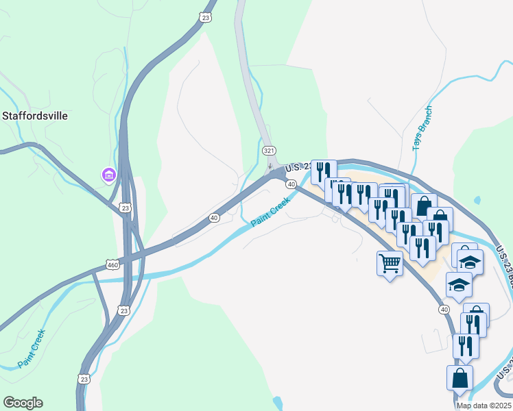map of restaurants, bars, coffee shops, grocery stores, and more near 908 3rd Street in Paintsville