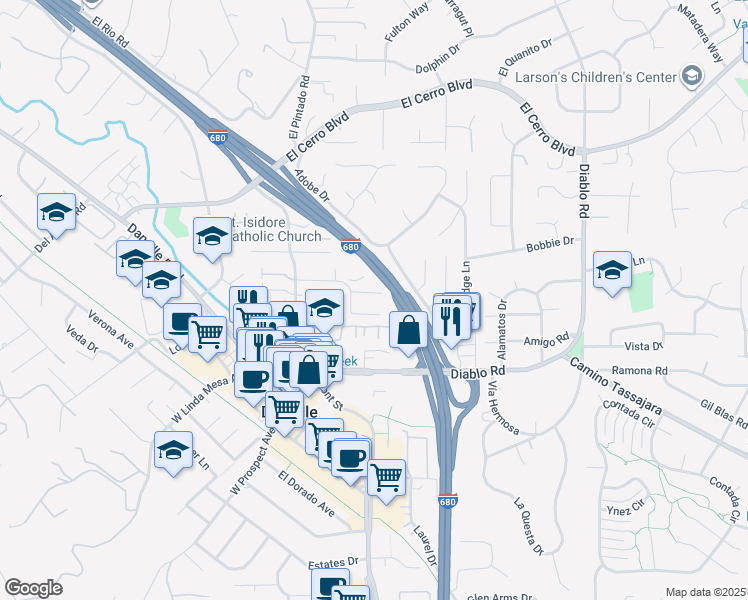 map of restaurants, bars, coffee shops, grocery stores, and more near 108 Charles Lane in Danville