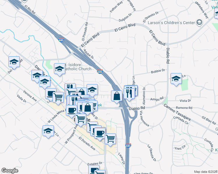 map of restaurants, bars, coffee shops, grocery stores, and more near 108 Charles Lane in Danville