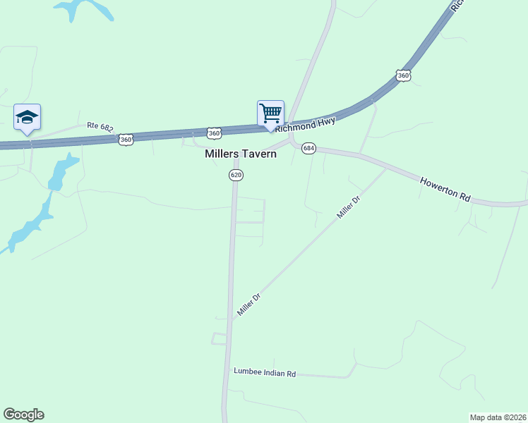 map of restaurants, bars, coffee shops, grocery stores, and more near Apache Road in Tappahannock