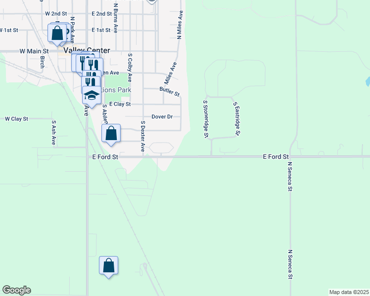 map of restaurants, bars, coffee shops, grocery stores, and more near 1720 West 77th Street North in Valley Center