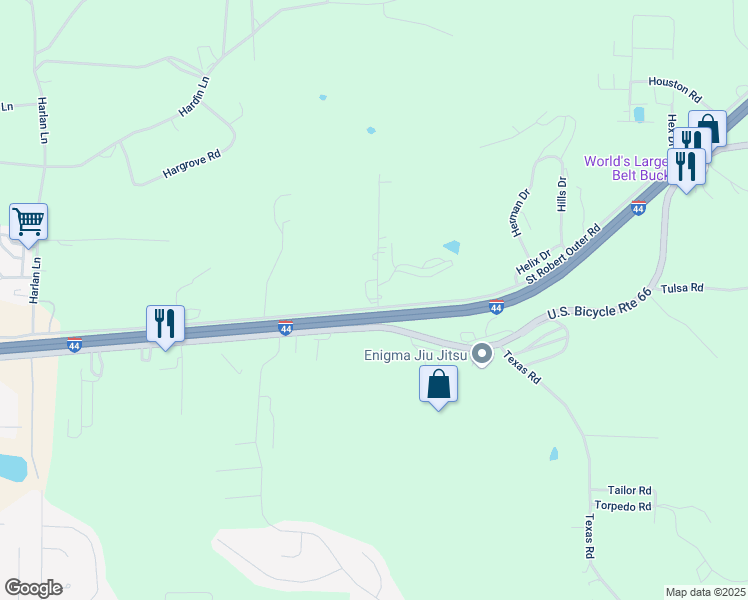map of restaurants, bars, coffee shops, grocery stores, and more near 22975 Hardy Lane in Saint Robert