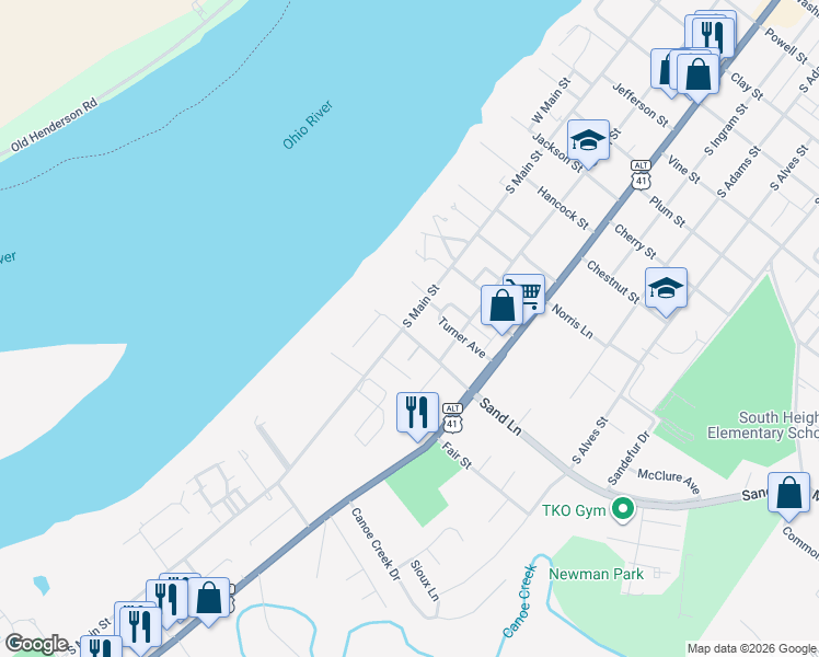 map of restaurants, bars, coffee shops, grocery stores, and more near 1232 South Main Street in Henderson