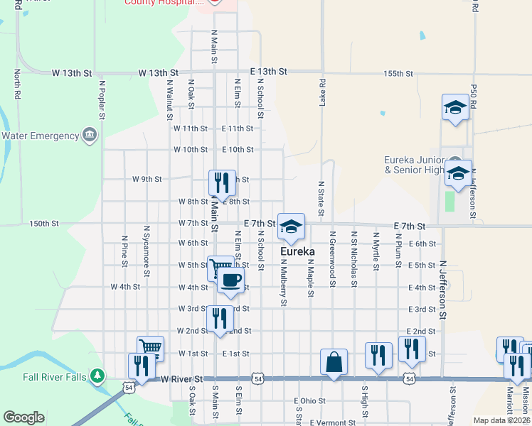 map of restaurants, bars, coffee shops, grocery stores, and more near 300 East 7th Street in Eureka