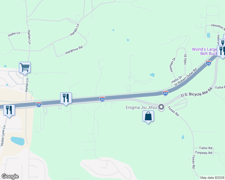 map of restaurants, bars, coffee shops, grocery stores, and more near 21723 Saint Robert Outer Road in Saint Robert