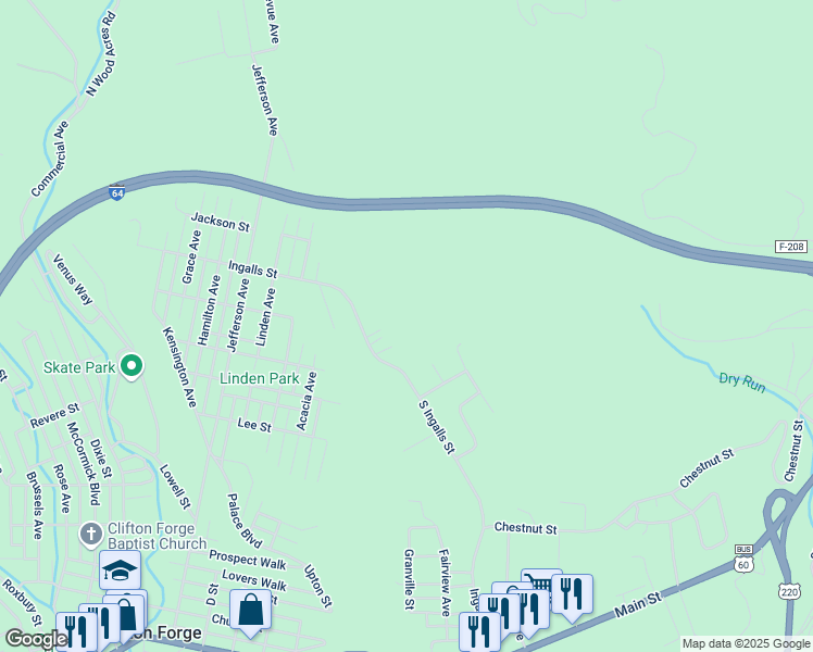map of restaurants, bars, coffee shops, grocery stores, and more near 952 Ingalls Street in Clifton Forge