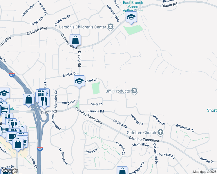 map of restaurants, bars, coffee shops, grocery stores, and more near 100 Soda Place in Danville