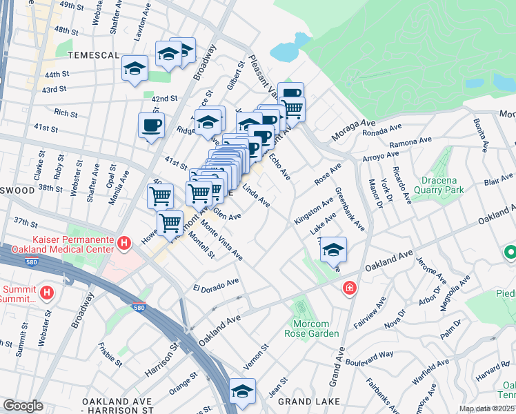 map of restaurants, bars, coffee shops, grocery stores, and more near 81 Glen Avenue in Oakland