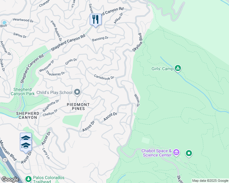 map of restaurants, bars, coffee shops, grocery stores, and more near 6642 Longwalk Drive in Oakland