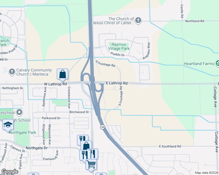 map of restaurants, bars, coffee shops, grocery stores, and more near 15100 Inheritance Way in Manteca